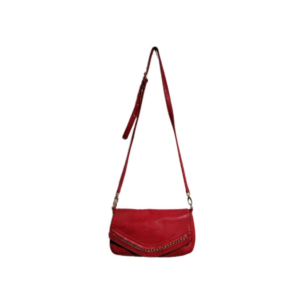 Viejo Red Leather Crossbody Shoulder Bag Gold Chain Detail Convertible